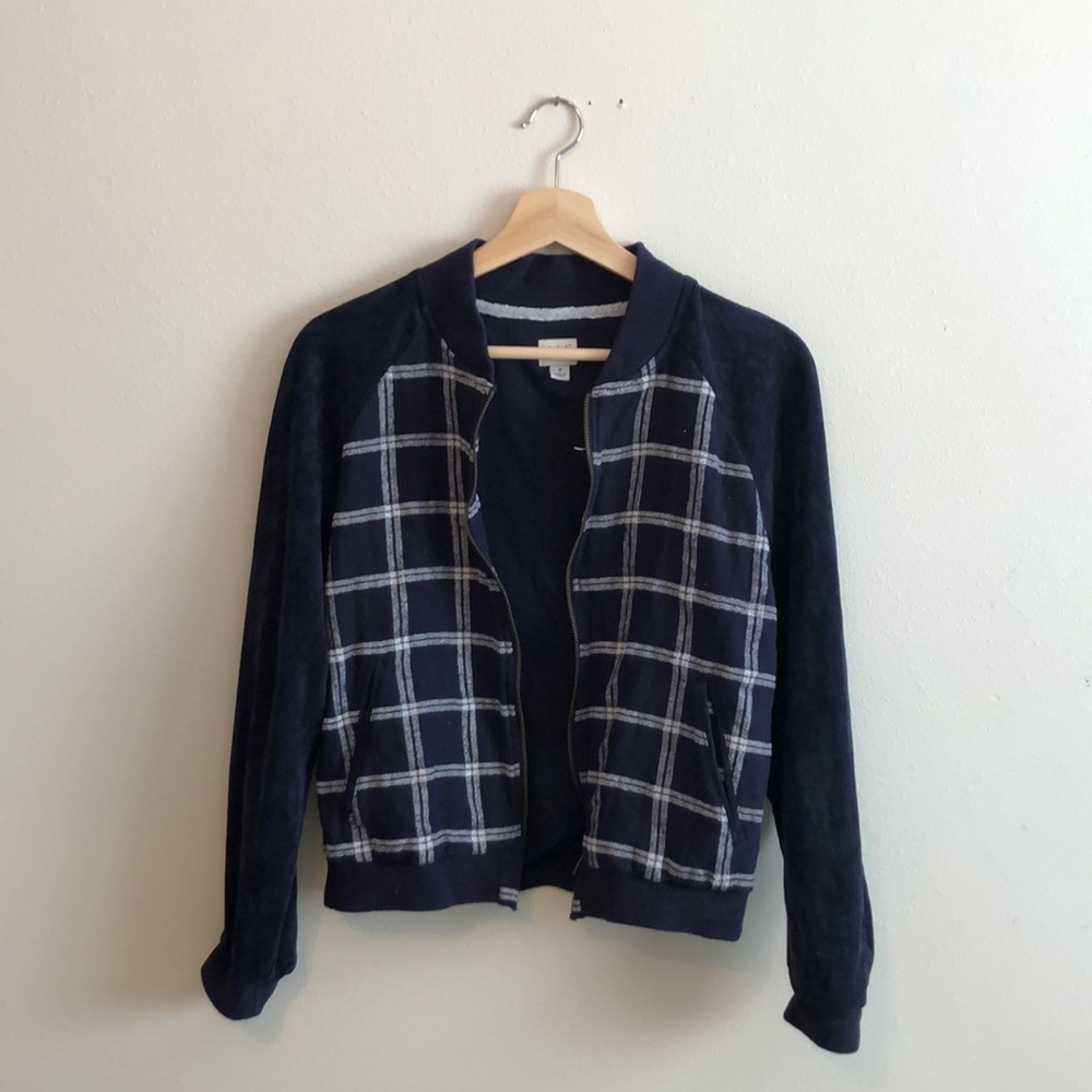 Blue and white striped/plaid jacket